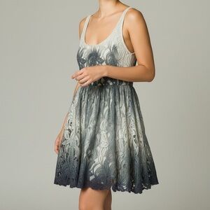 Gray Lace Babydoll Mini Dress M Coquette Milkmaid Y2K Party Bridal‎ Prom Holiday